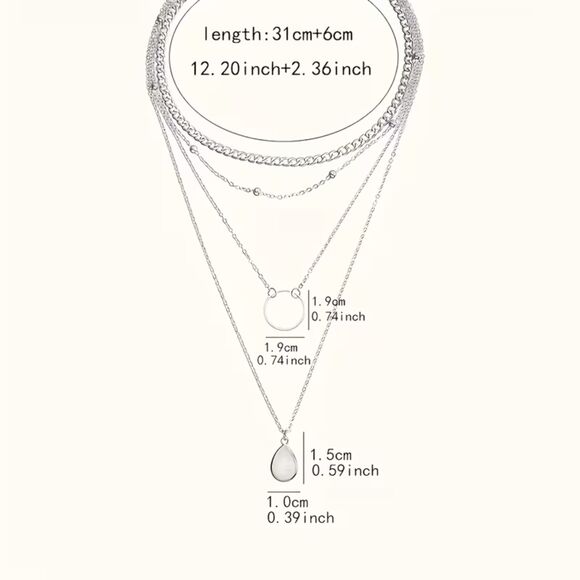 Multi Layer Silver Pendant Chain Necklace Teardrop Crystal Charm Collar Choker - Picture 4 of 5